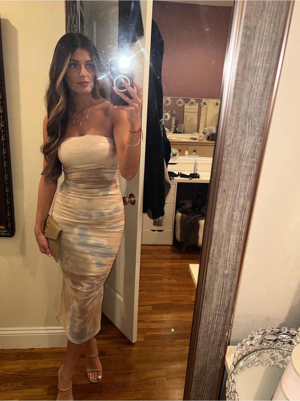 Zara Strapless Beige Tie-Dye 2 Piece Set